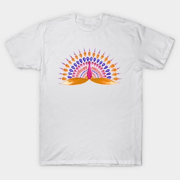 Mandala peacock - orange, pink and blue T-Shirt by Home Cyn Home 